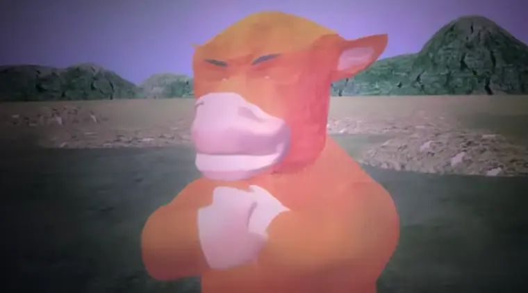 Niu Lai frame: close-up of an orange ox face against a purple sky