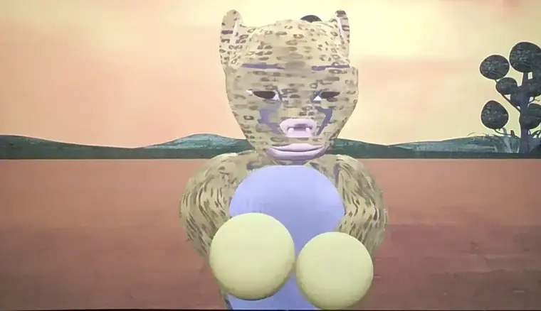 Niu Lai frame: a leopard holding two pale yellow spheres