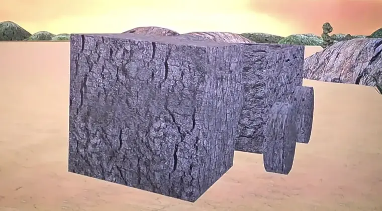 Niu Lai frame: a cube with bark texture mapped onto it